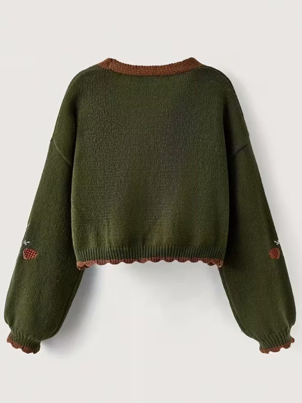 Button Up Fox Nature Army Green Cardigan With Pockets - Picture 2 of 5
